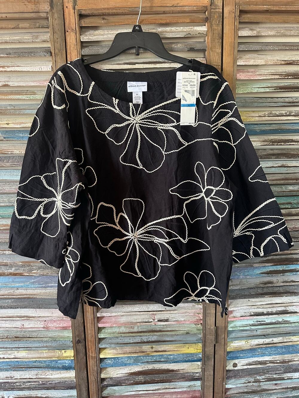 NWT Alfred Dunner Black Floral Embroidered Top XL Mature